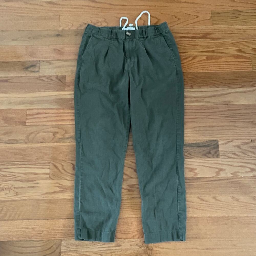 Italic Womens Large Linen Blend Pants Olive Green Straight Leg Pleated Casual